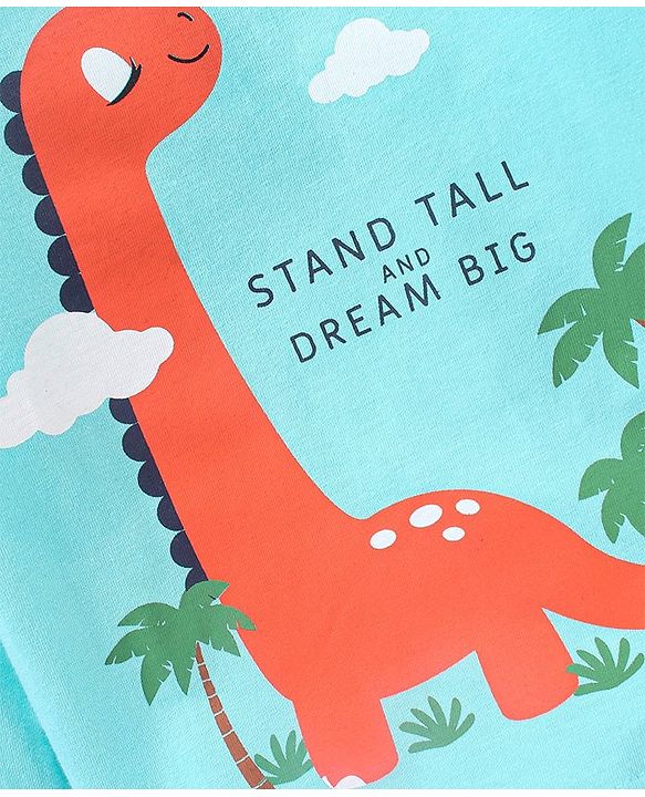 Babyhug Cotton Knit Full Sleeves Night Suit Dino Print - Blue