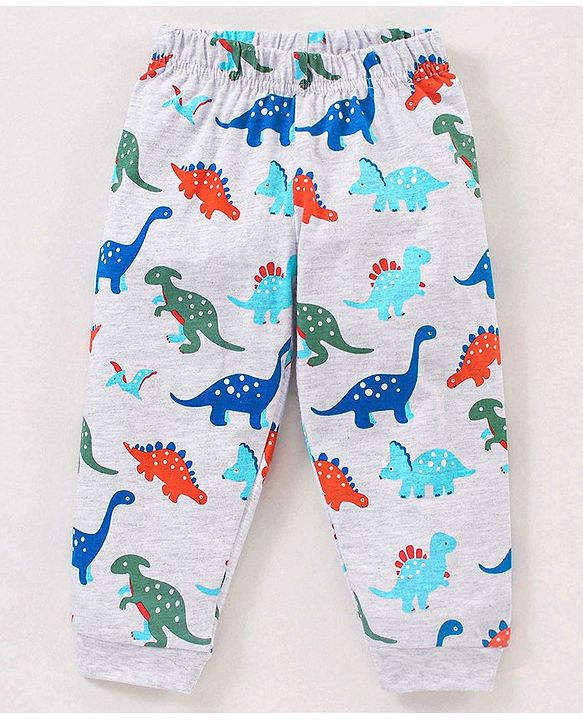 Babyhug Cotton Knit Full Sleeves Night Suit Dino Print - Blue