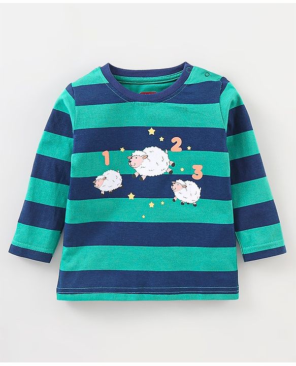Babyhug Cotton Knit Full Sleeves Night Suit Sheep Print - Green