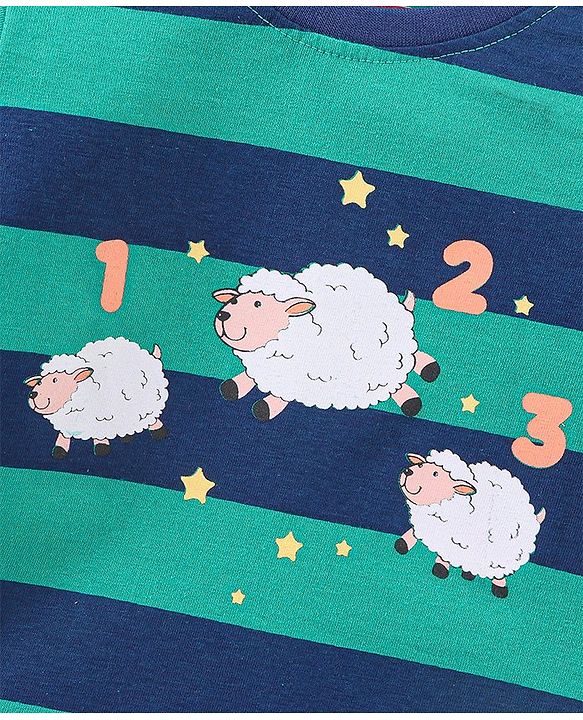 Babyhug Cotton Knit Full Sleeves Night Suit Sheep Print - Green