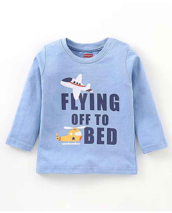 Babyhug Cotton Knit Full Sleeves Night Suit Plane Print - Blue