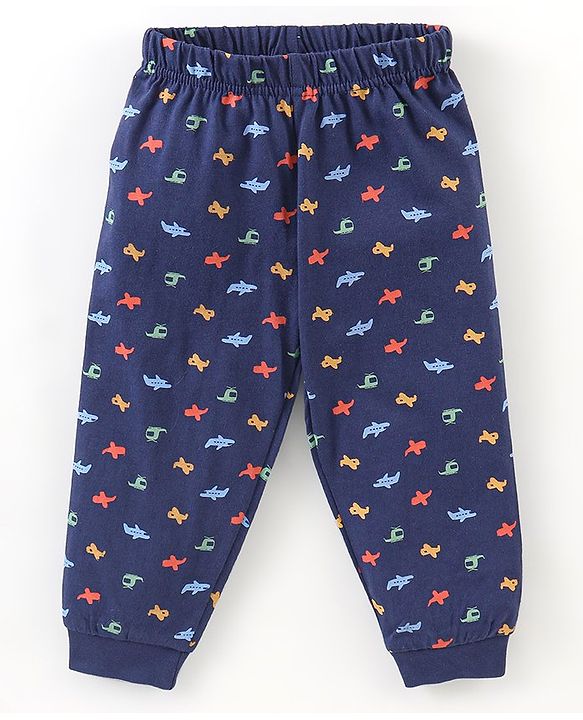 Babyhug Cotton Knit Full Sleeves Night Suit Plane Print - Blue