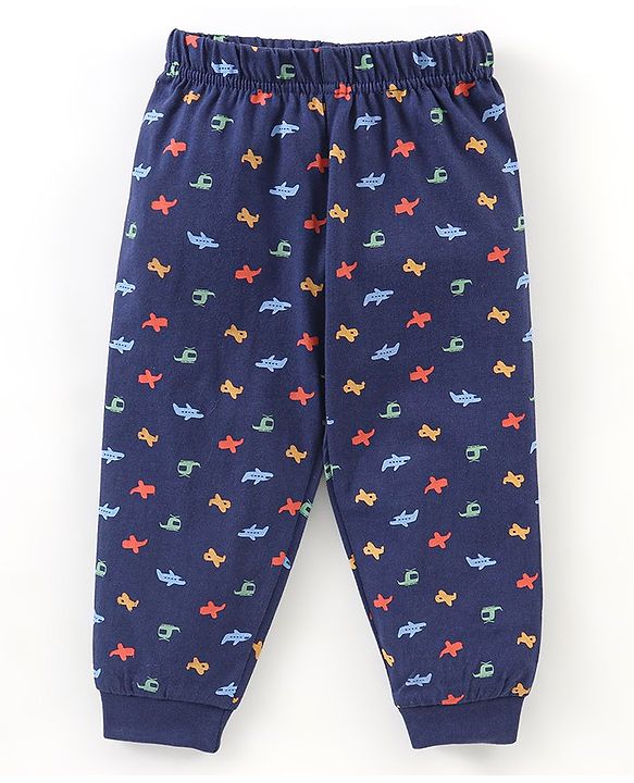 Babyhug Cotton Knit Full Sleeves Night Suit Plane Print - Blue