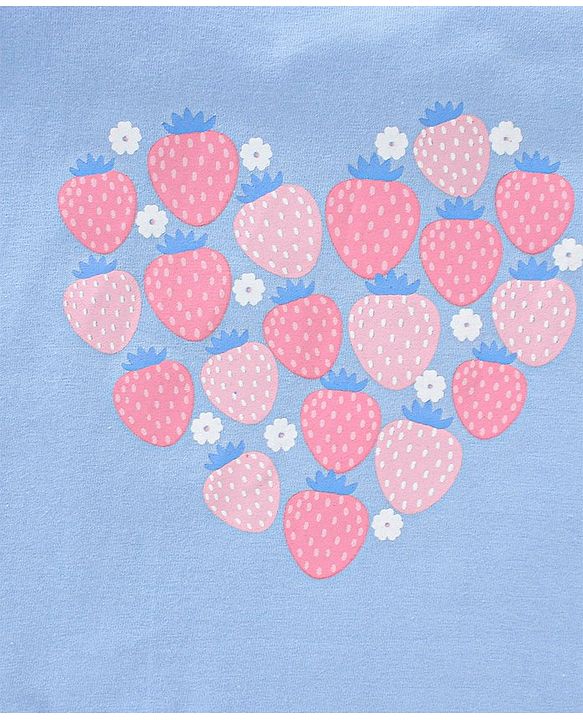 Babyhug 100% Cotton Frill Sleeves Tee With Floral & Strawberry Graphics Pack of 3- Blue & Pink
