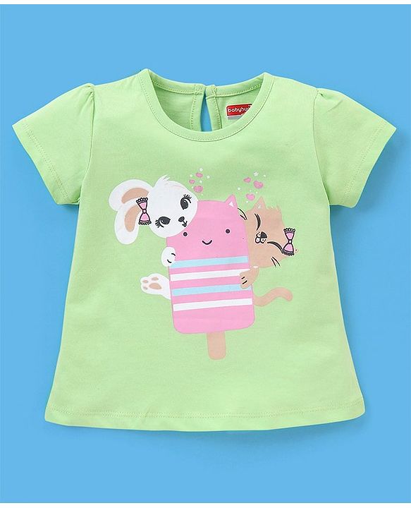 Babyhug 100% Cotton Half Sleeves Tee Ice Cream Print Pack Of 3 - White Green & Pink