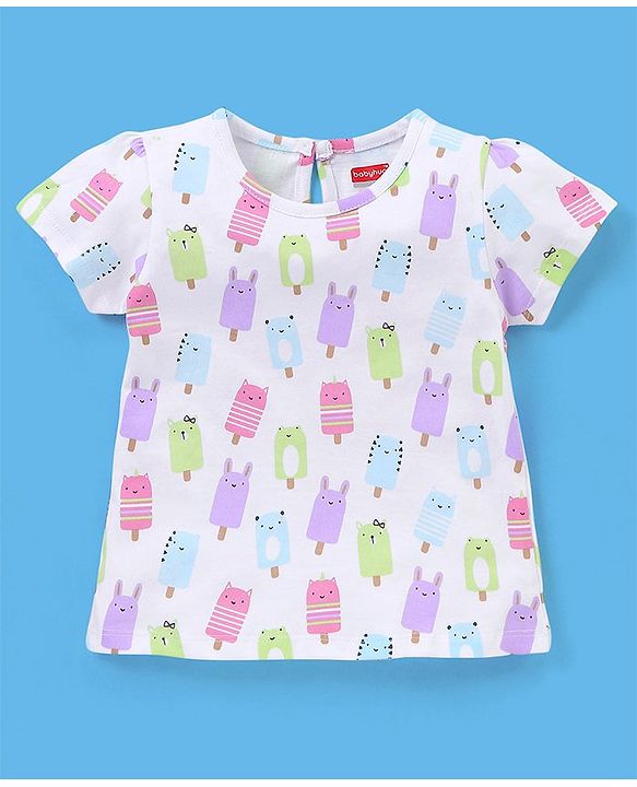 Babyhug 100% Cotton Half Sleeves Tee Ice Cream Print Pack Of 3 - White Green & Pink