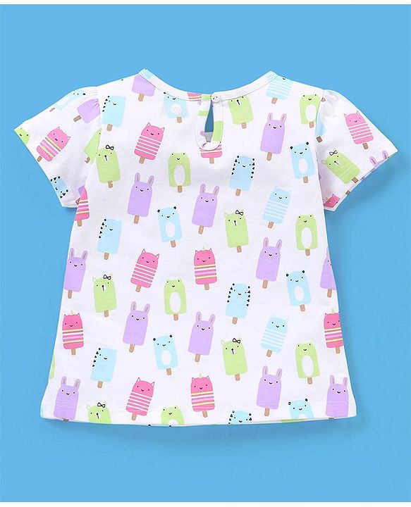 Babyhug 100% Cotton Half Sleeves Tee Ice Cream Print Pack Of 3 - White Green & Pink