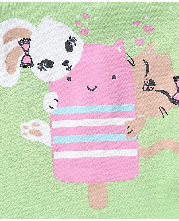 Babyhug 100% Cotton Half Sleeves Tee Ice Cream Print Pack Of 3 - White Green & Pink