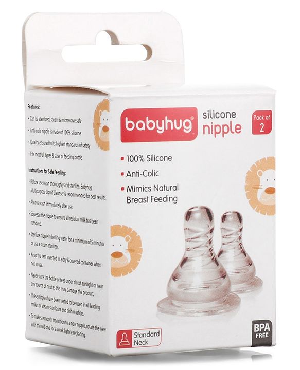 Babyhug Transparent Medium Flow 100% Silicone Nipple - Pack of 2