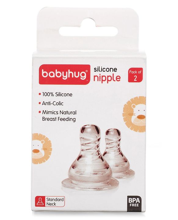 Babyhug Transparent Medium Flow 100% Silicone Nipple - Pack of 2