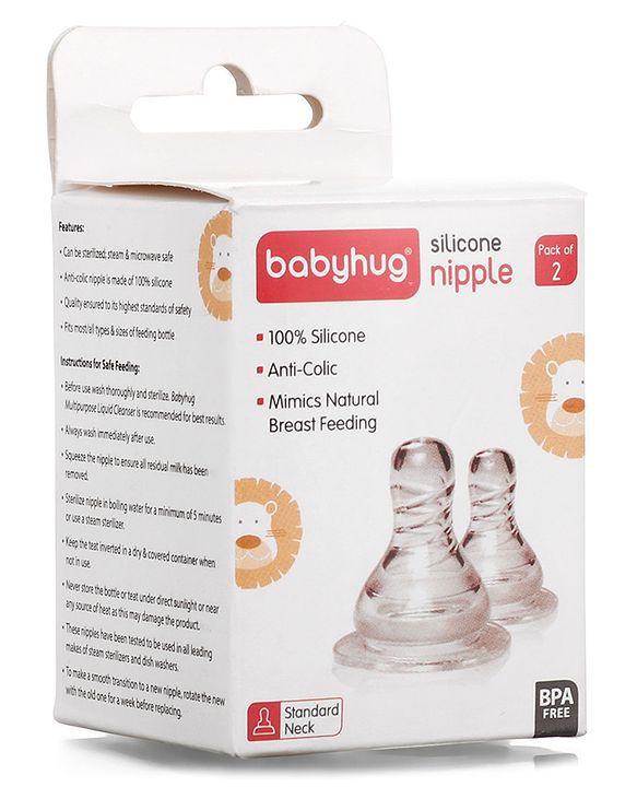 Babyhug Transparent Medium Flow 100% Silicone Nipple - Pack of 2