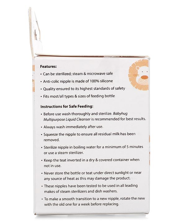 Babyhug Transparent Medium Flow 100% Silicone Nipple - Pack of 2