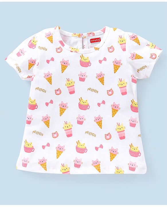 Babyhug 100% Cotton Half Sleeves T-Shirts Polka Dots Printed Pack of 3 - Pink & White