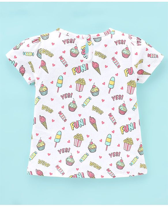 Babyhug 100% Cotton Half Sleeves Tee With Ice Cream & Hearts Graphics Pack of 3- Pink & Purple