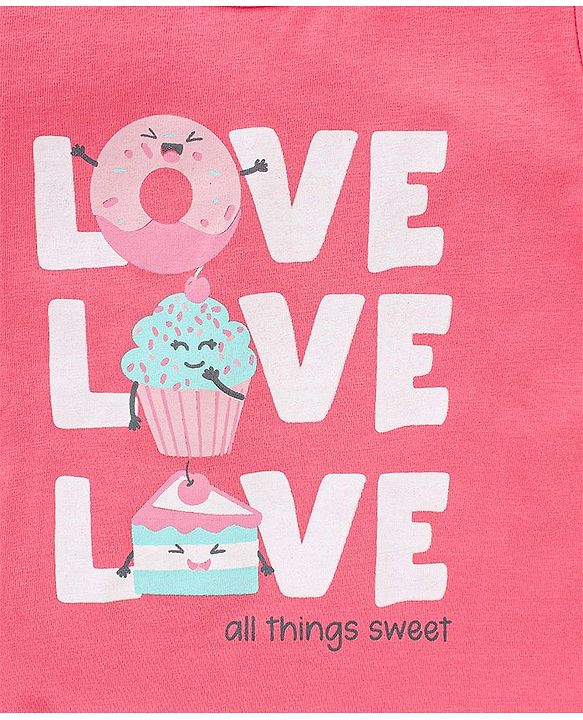 Babyhug 100% Cotton Half Sleeves Tee With Ice Cream & Hearts Graphics Pack of 3- Pink & Purple