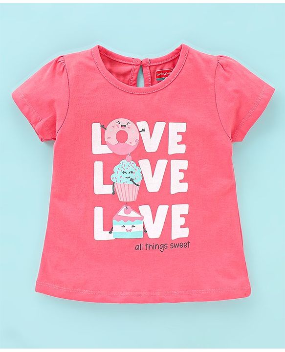 Babyhug 100% Cotton Half Sleeves Tee With Ice Cream & Hearts Graphics Pack of 3- Pink & Purple