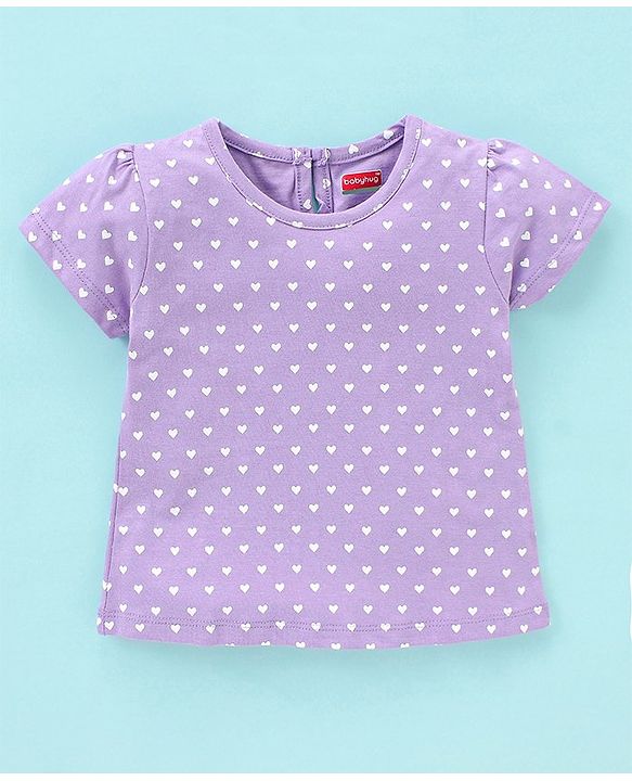 Babyhug 100% Cotton Half Sleeves Tee With Ice Cream & Hearts Graphics Pack of 3- Pink & Purple
