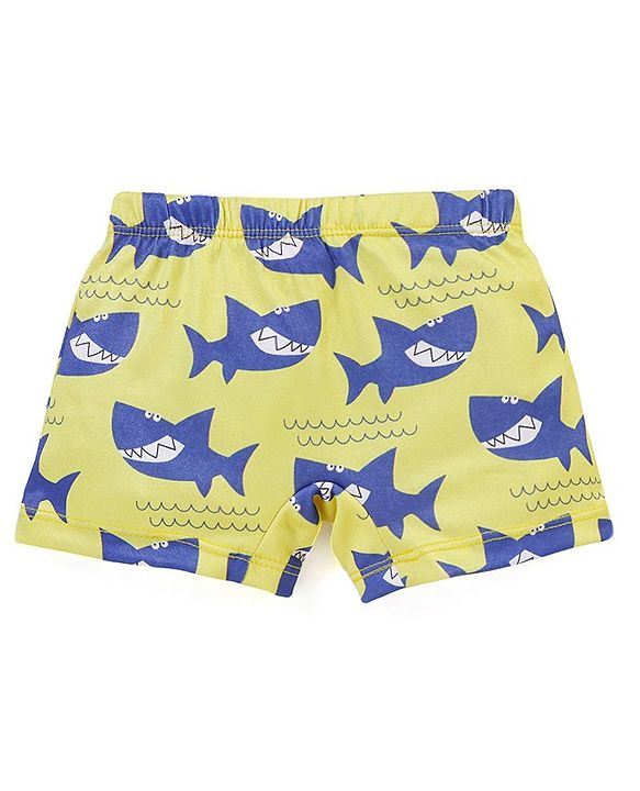 Babyhug Above Knee Length Shark Print Swimming Trunk - Yellow