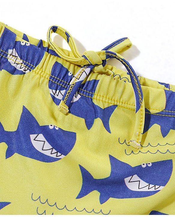Babyhug Above Knee Length Shark Print Swimming Trunk - Yellow