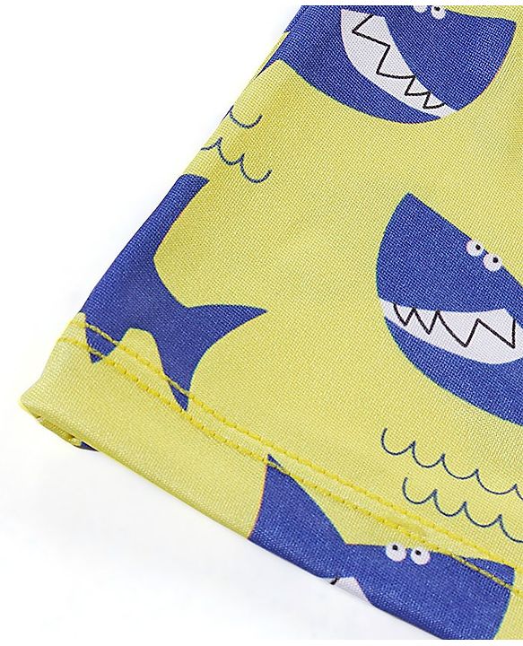 Babyhug Above Knee Length Shark Print Swimming Trunk - Yellow