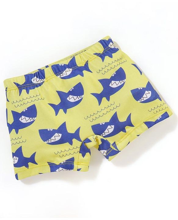 Babyhug Above Knee Length Shark Print Swimming Trunk - Yellow