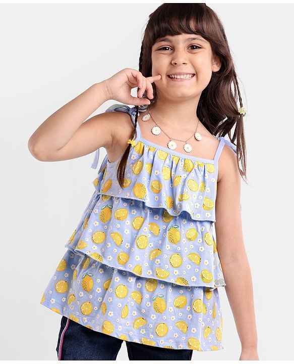 Babyhug 100% Cotton Singlet Top With Lemon Print & Frill Detailing - Purple
