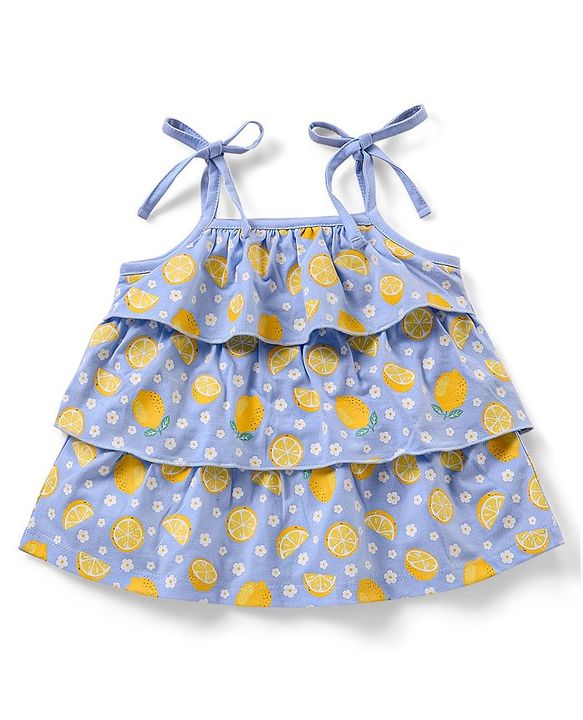 Babyhug 100% Cotton Singlet Top With Lemon Print & Frill Detailing - Purple