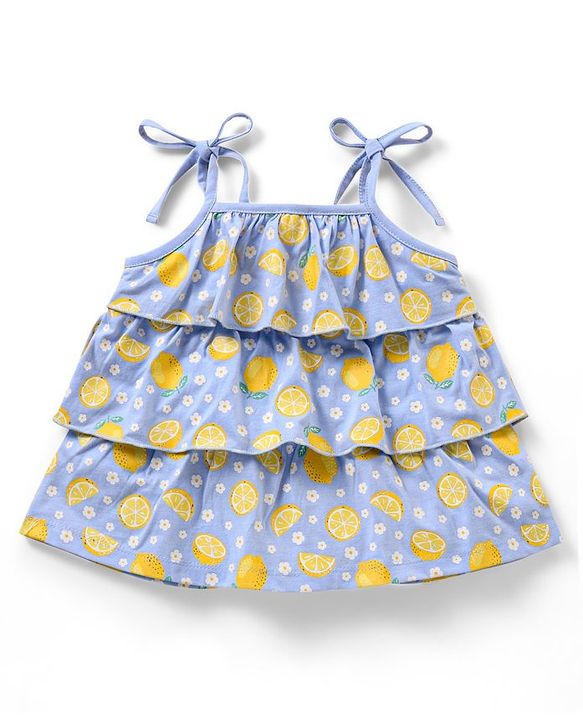 Babyhug 100% Cotton Singlet Top With Lemon Print & Frill Detailing - Purple