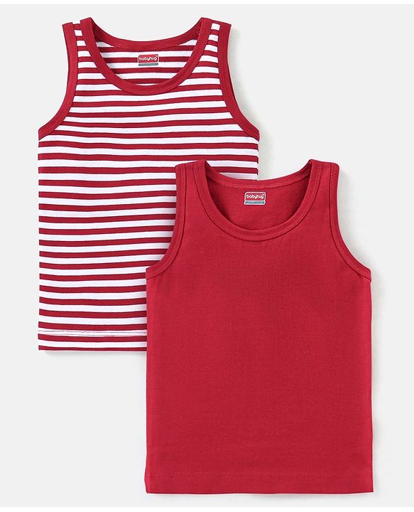 Babyhug 100% Cotton Sleeveless Solid & Stripe Sando Pack of 2 - Red