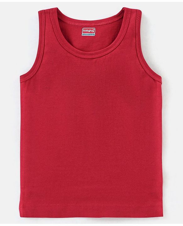Babyhug 100% Cotton Sleeveless Solid & Stripe Sando Pack of 2 - Red