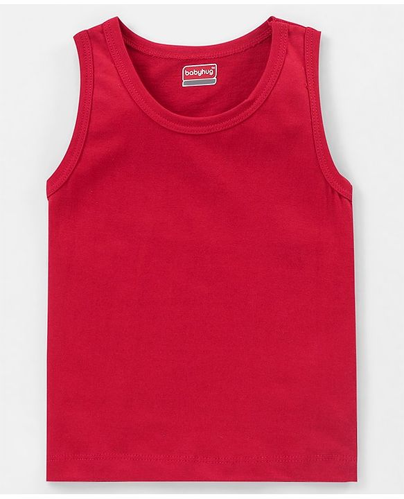 Babyhug 100% Cotton Sleeveless Solid & Stripe Sando Pack of 2 - Red