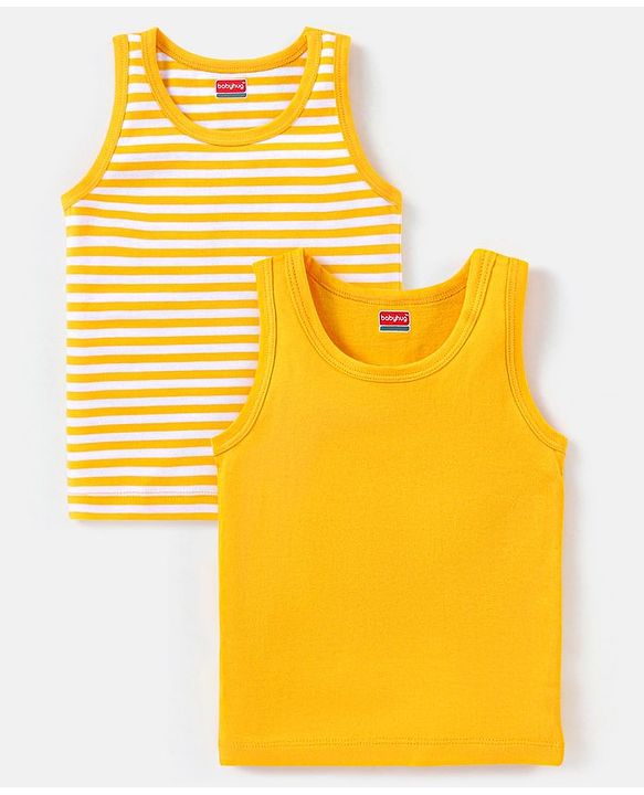 Babyhug 100% Cotton Sleeveless Sando Solid Pack of 2 - Yellow