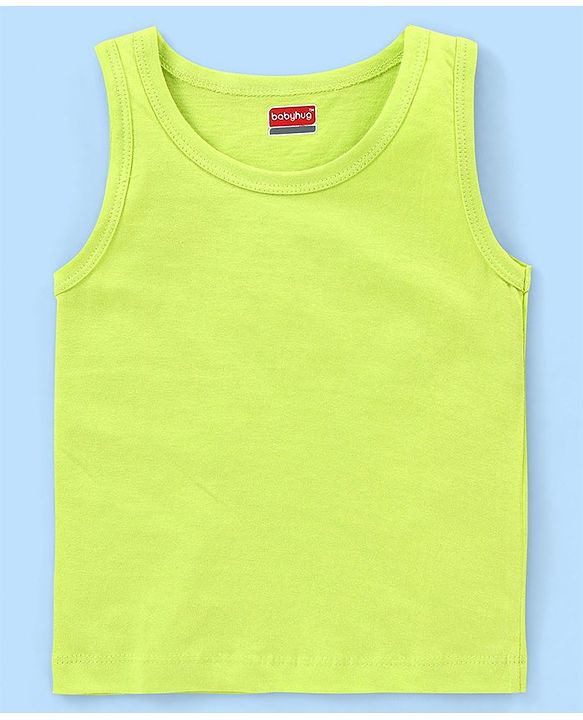 Babyhug 100% Cotton Sleeveless Solid & Stripe Sando Pack of 2 - Green