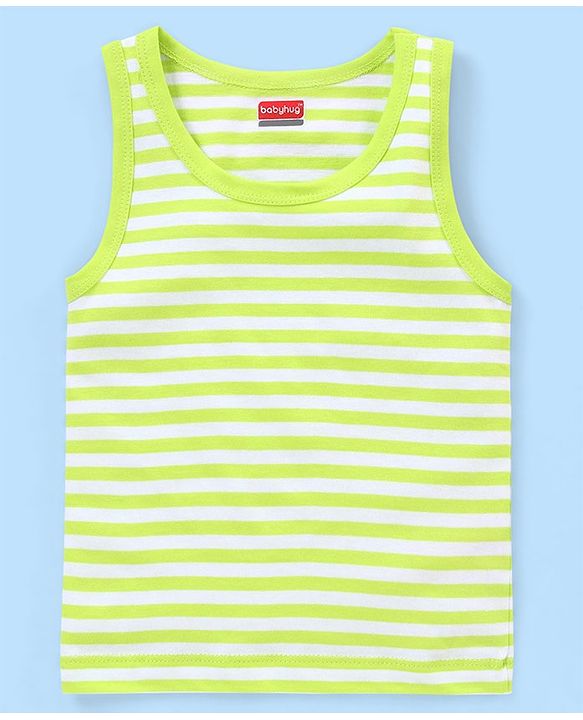 Babyhug 100% Cotton Sleeveless Solid & Stripe Sando Pack of 2 - Green