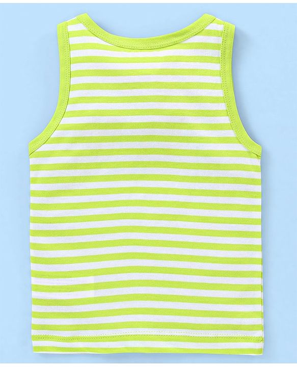 Babyhug 100% Cotton Sleeveless Solid & Stripe Sando Pack of 2 - Green