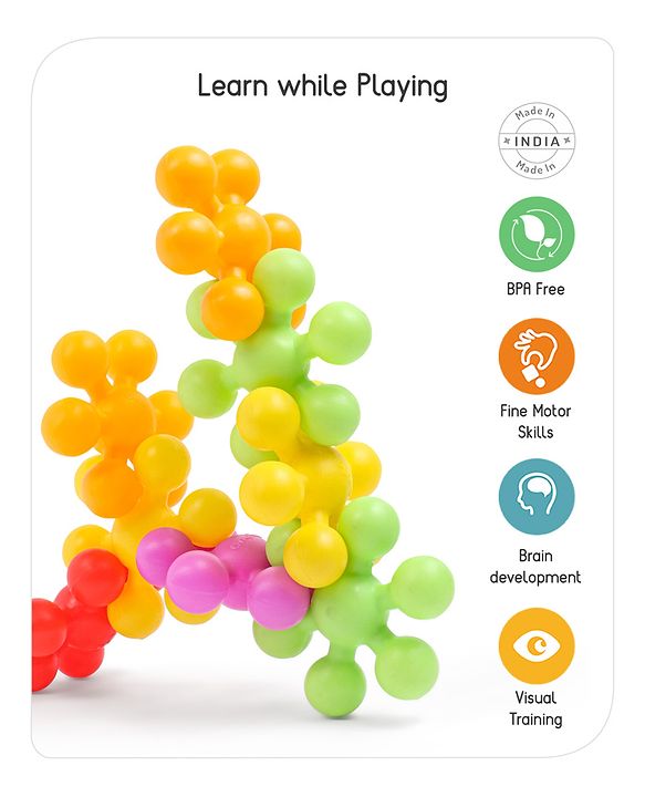 Babyhug Star Links 12 Pcs Colorful Toy| Interlocking Learning and Pre-School Educational Blocks| Improves Creativity And Construction Blocks For Kids| Promote Fine Motor Skills and Sensory Development| BIS Certified| 6 Months+