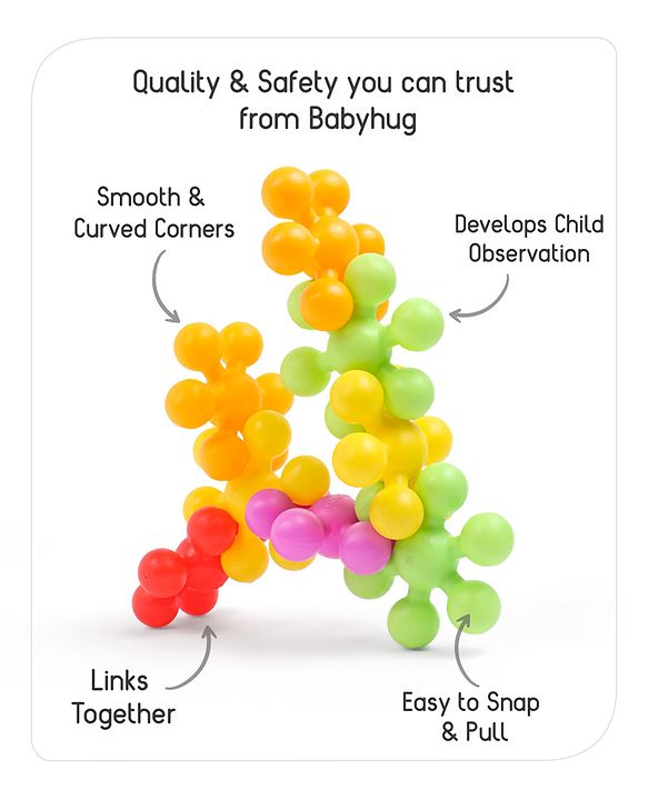 Babyhug Star Links 12 Pcs Colorful Toy| Interlocking Learning and Pre-School Educational Blocks| Improves Creativity And Construction Blocks For Kids| Promote Fine Motor Skills and Sensory Development| BIS Certified| 6 Months+