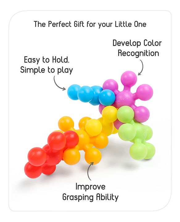 Babyhug Star Links 12 Pcs Colorful Toy| Interlocking Learning and Pre-School Educational Blocks| Improves Creativity And Construction Blocks For Kids| Promote Fine Motor Skills and Sensory Development| BIS Certified| 6 Months+