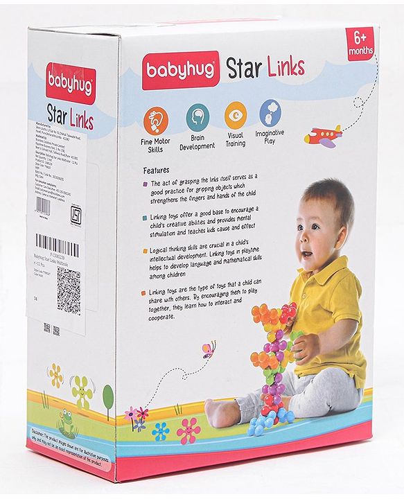 Babyhug Star Links 12 Pcs Colorful Toy| Interlocking Learning and Pre-School Educational Blocks| Improves Creativity And Construction Blocks For Kids| Promote Fine Motor Skills and Sensory Development| BIS Certified| 6 Months+