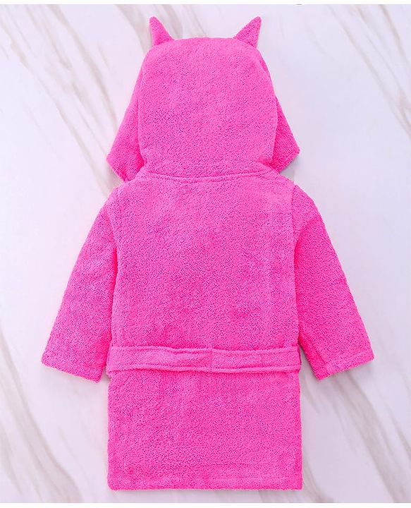 Babyhug Woven Terry Full Sleeves Hooded Bath Robe Owl Design - Pink