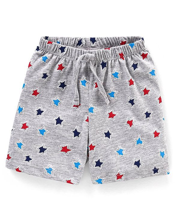 Babyhug Cotton Mid Thigh Length Shorts Striped & Stars Printed Pack of 3 - Grey & Blue