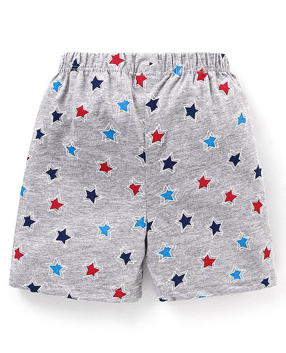 Babyhug Cotton Mid Thigh Length Shorts Striped & Stars Printed Pack of 3 - Grey & Blue