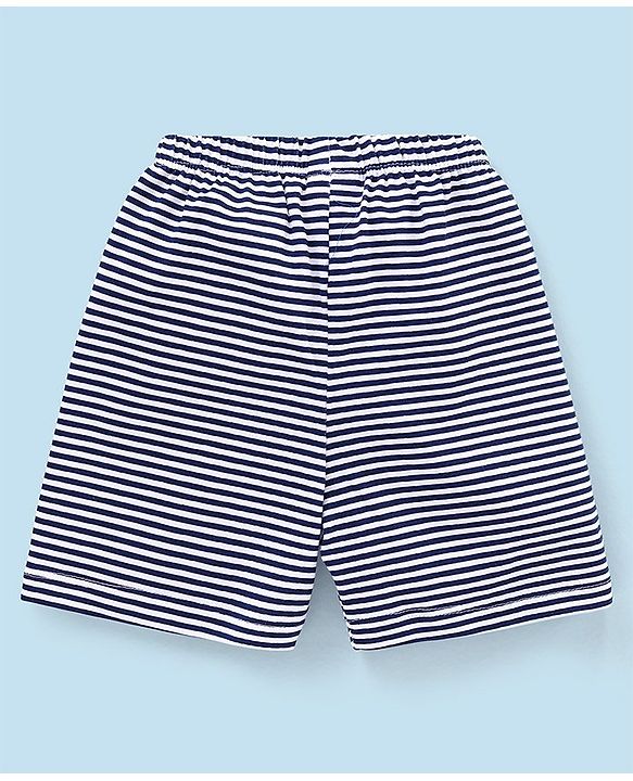 Babyhug Cotton Mid Thigh Length Shorts Striped & Stars Printed Pack of 3 - Grey & Blue