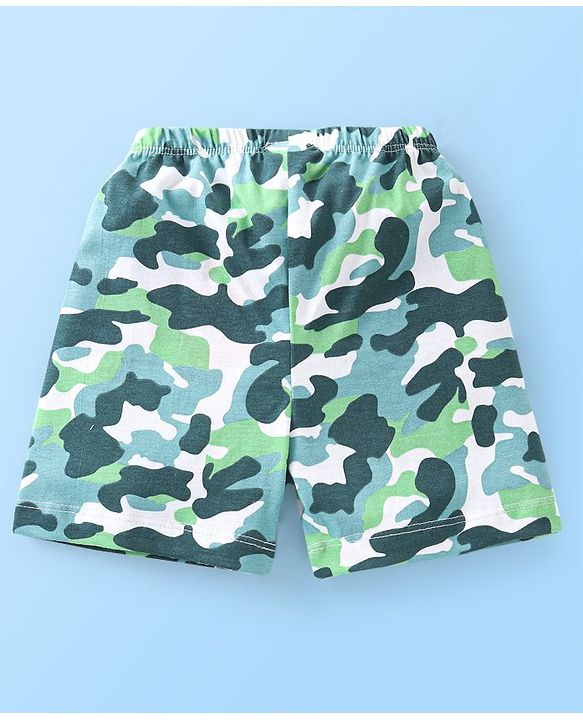 Babyhug Cotton Mid Thigh Length Shorts Stripes & Camo Print Pack of 3- White Orange & Green