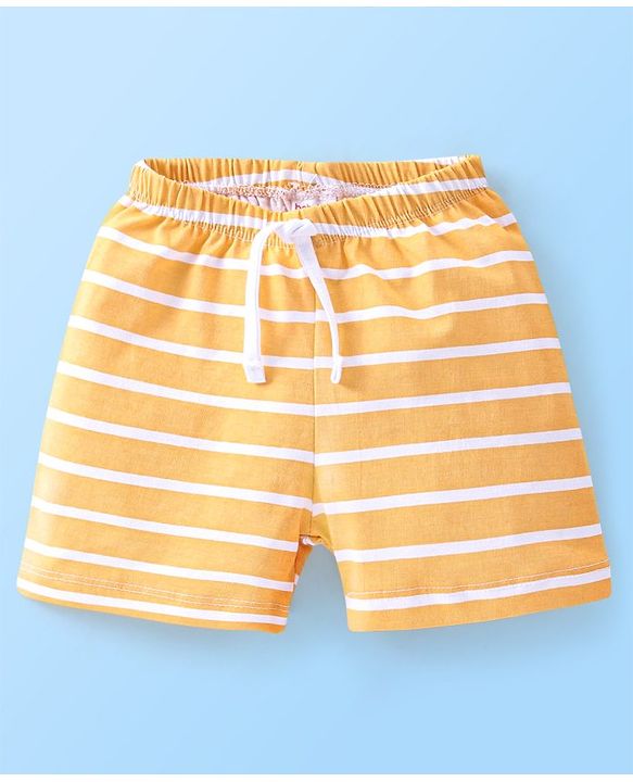 Babyhug Cotton Mid Thigh Length Shorts Stripes & Camo Print Pack of 3- White Orange & Green