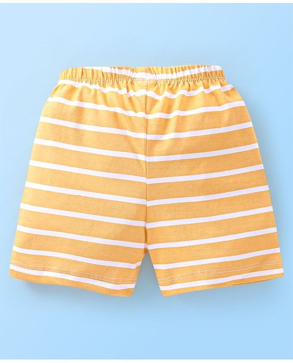 Babyhug Cotton Mid Thigh Length Shorts Stripes & Camo Print Pack of 3- White Orange & Green