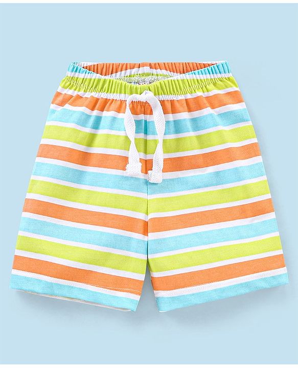 Babyhug Cotton Mid Thigh Length Shorts Stripes & Dolphin Print Pack of 3- Green & Blue