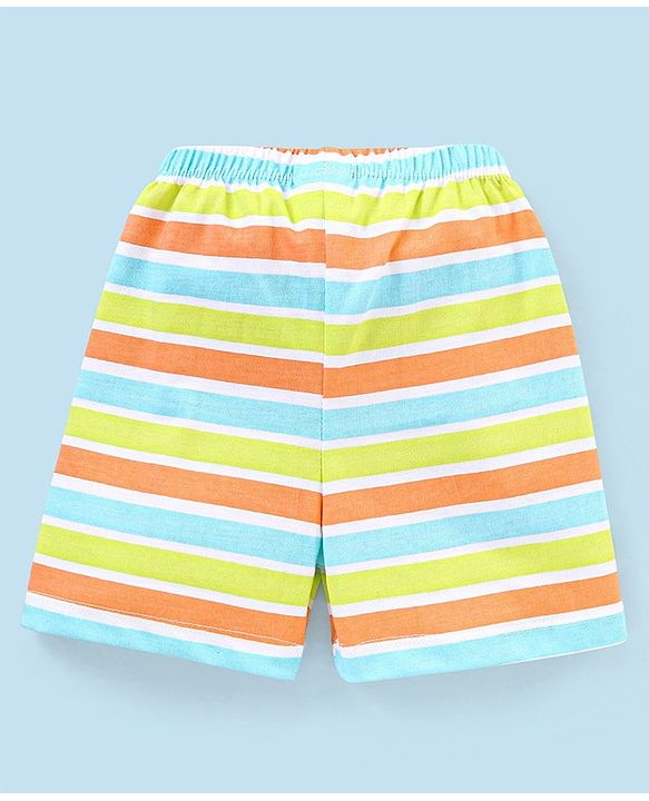 Babyhug Cotton Mid Thigh Length Shorts Stripes & Dolphin Print Pack of 3- Green & Blue