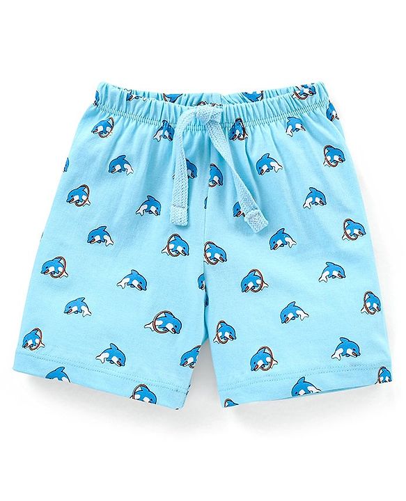 Babyhug Cotton Mid Thigh Length Shorts Stripes & Dolphin Print Pack of 3- Green & Blue