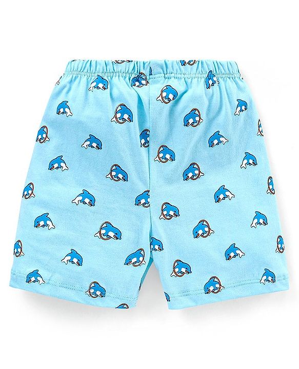 Babyhug Cotton Mid Thigh Length Shorts Stripes & Dolphin Print Pack of 3- Green & Blue